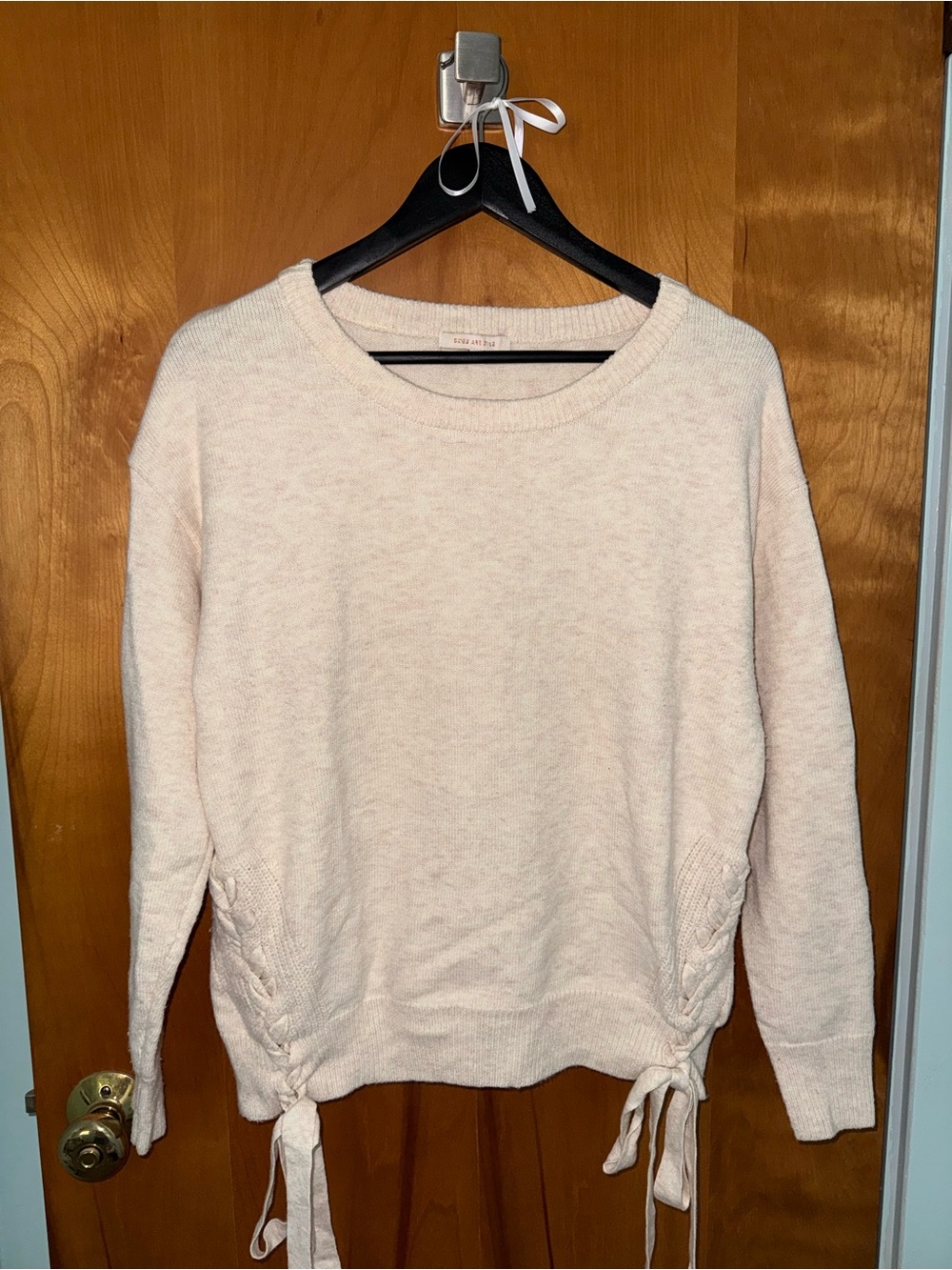 Soft Cream Women's Crewneck Sweater with Side Tie Detail